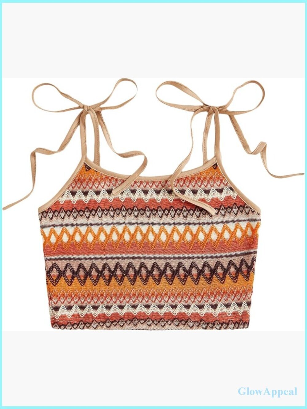 Boho Y2k Crop Top Camisole Tie Shoulder Spaghetti Strap Summer Cami